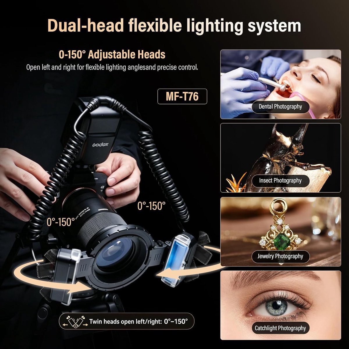 Macro flitser met dubbele kop voor Sony - TTL Micro Flash 76Ws GN22.4, HSS, ideaal voor macrofotografie, sieraden en insecten