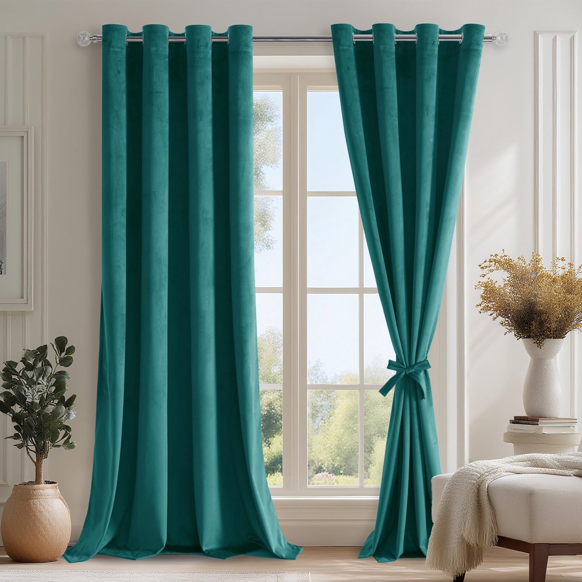 Gordijn met inslagringen, set van 2, 245 x 140 cm (h x b), fluwelen gordijnen, ondoorzichtig, met gordijnstropdassen voor woonkamer, slaapkamer, zacht, verduisterend, fluwelen