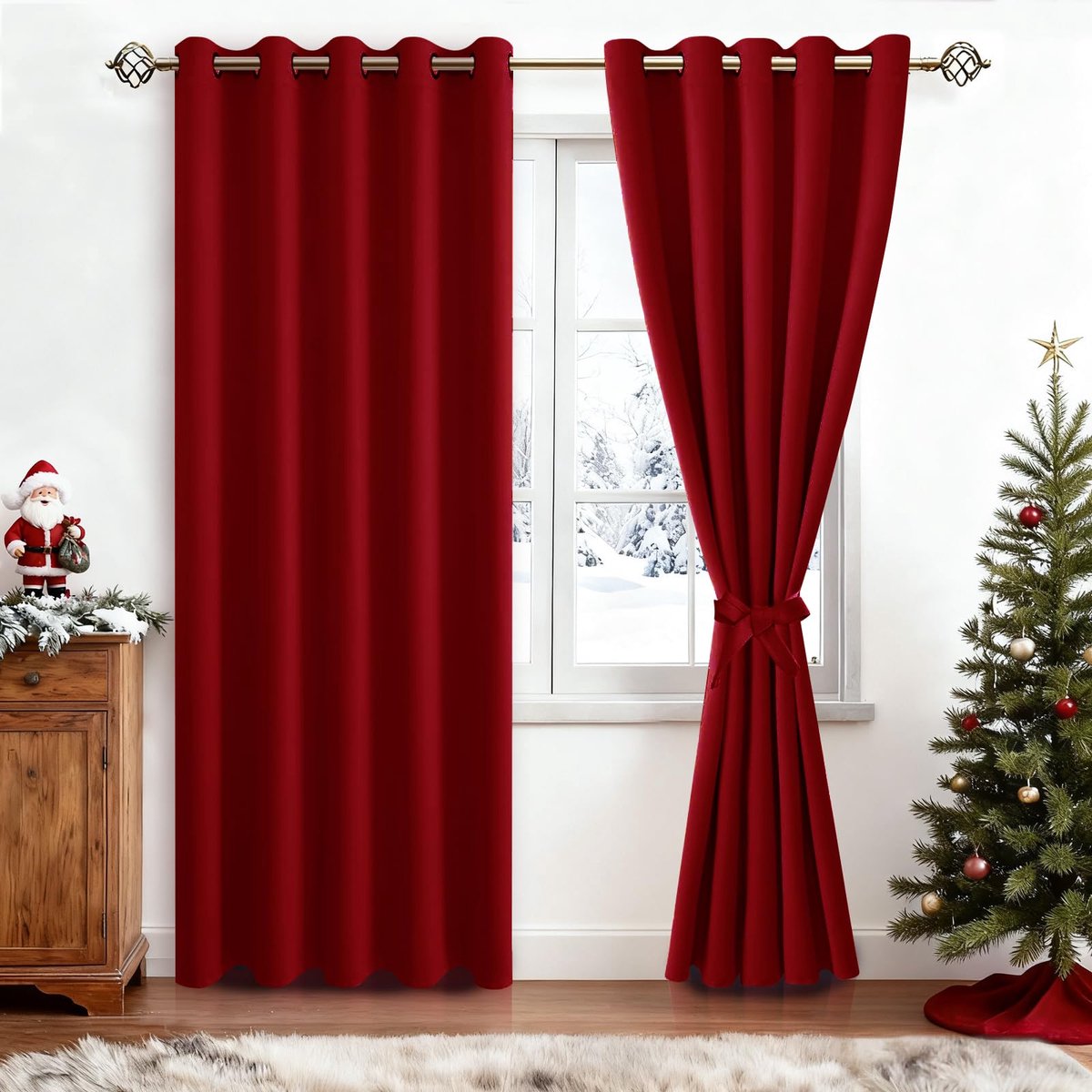 Verduisterende gordijnen, inslagringen, voor slaapkamer, woonkamer, rood, 2 stuks, 228 x 167 cm (H x B)