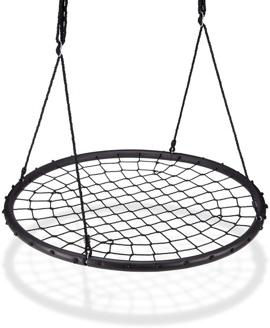 nestschommel met gaas, Ø120cm, tuin vogelnestschommel kinderen en volwassenen, tot 150 kg, verstelbaar, zwart