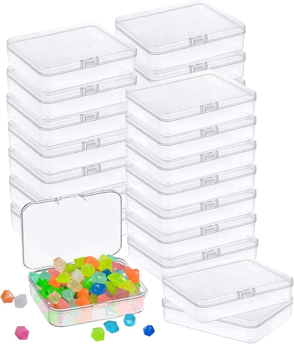 12 stuks mini plastic opbergcontainers doos met deksel, 3,5 x 2,4 inch doorzichtige rechthoekige doos voor het verzamelen van kleine voorwerpen, kralen, spelstukken, visitekaartjes, knutselaccessoires