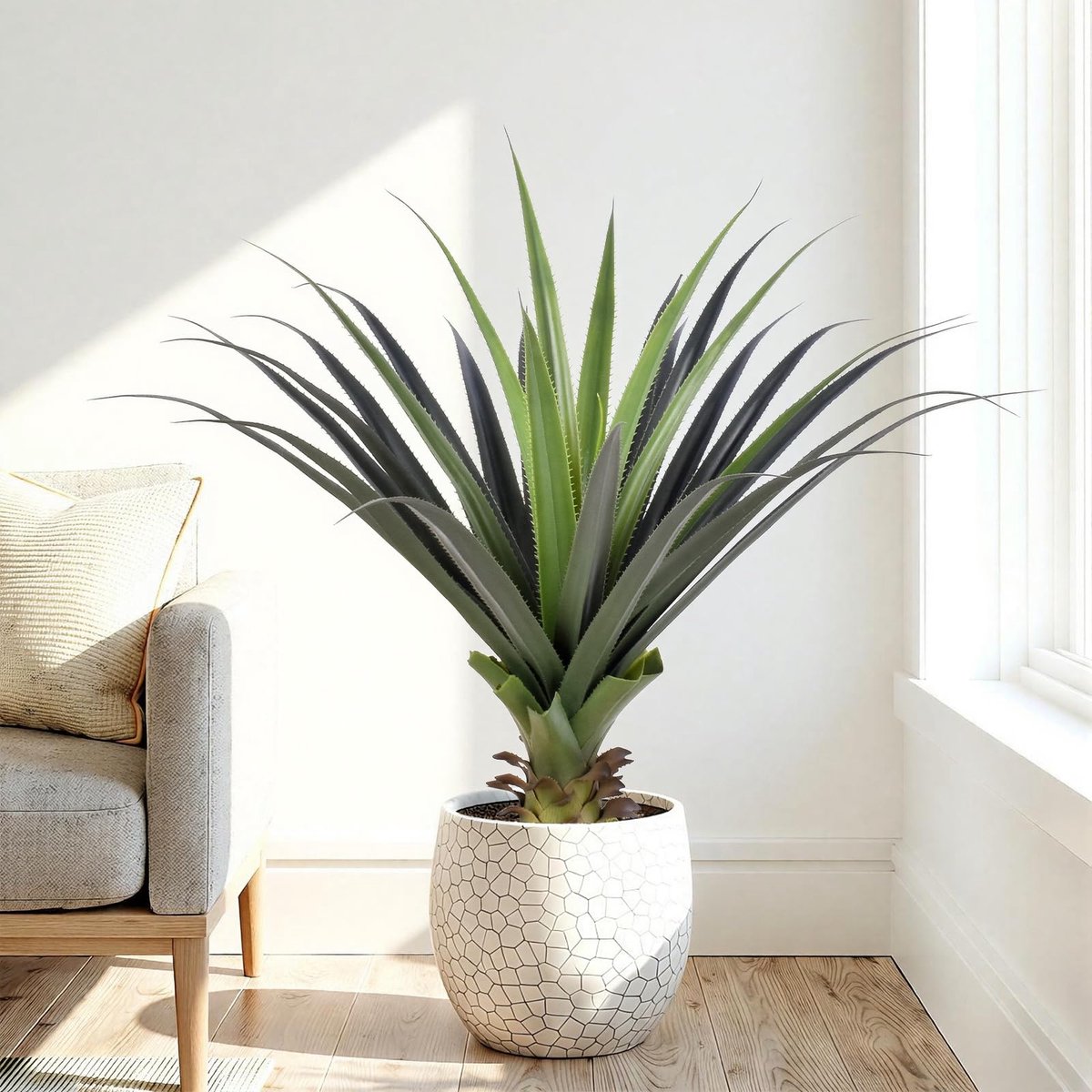 3ft kunstmatige agave plant met spikes, 91 cm Faux Agave Planten Indoor Outdoor UV-bestendige kleine vloerplant Perfect voor veranda, terras, binnen huis, kantoordecoratie, 1 stuk