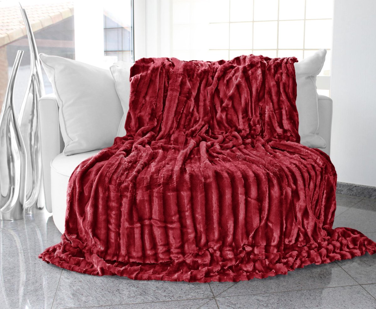 knuffeldeken imitatiebont dubbelzijdig XXL 220x240 cm – Warme kunstbontdeken voor bank en bed, luxe woondeken plaid, comfortabel & zacht - 100% polyester, wasbaar – Rood