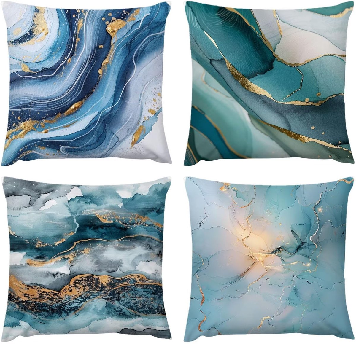 4 x outdoor kussens voor bank, blauw, abstract, waterdicht, 50 x 50 cm, decoratief voor slaapkamer, buiten, stoel, balkon, camping, bank, 50 x 50 cm, ademend K-86