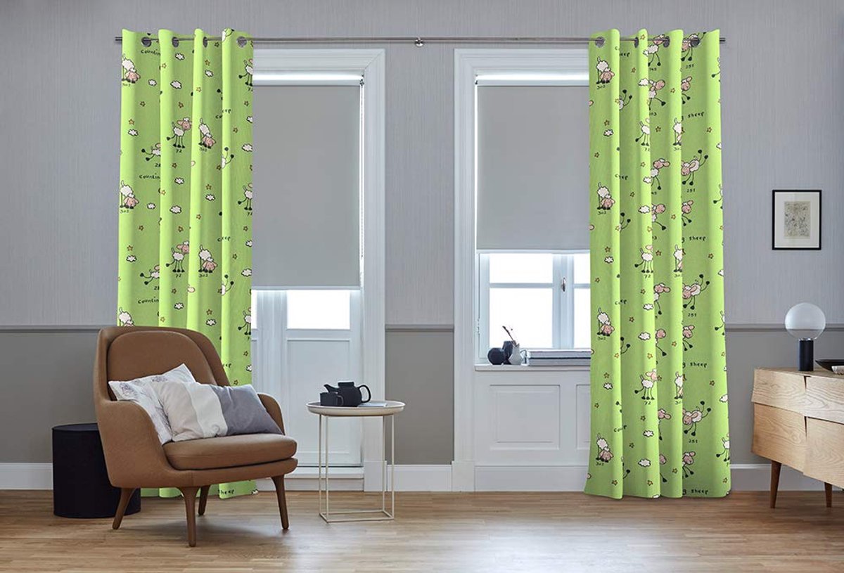 Gordijn op maat helder groen, meerkleurig, 160L/130W - Andere kleuren beschikbaar - Andere maten beschikbaar