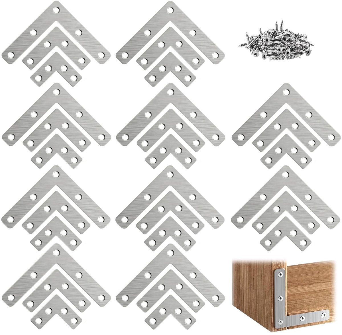 30 stuks platte hoek, 90 graden platte hoekverbinder, platte connector, roestvrij staal, hoekverbinder, L-vorm, reparatieplaat, hoekhoek, platte hoekklemmen voor tafels, stoelen, boekenplank (40/50/80
