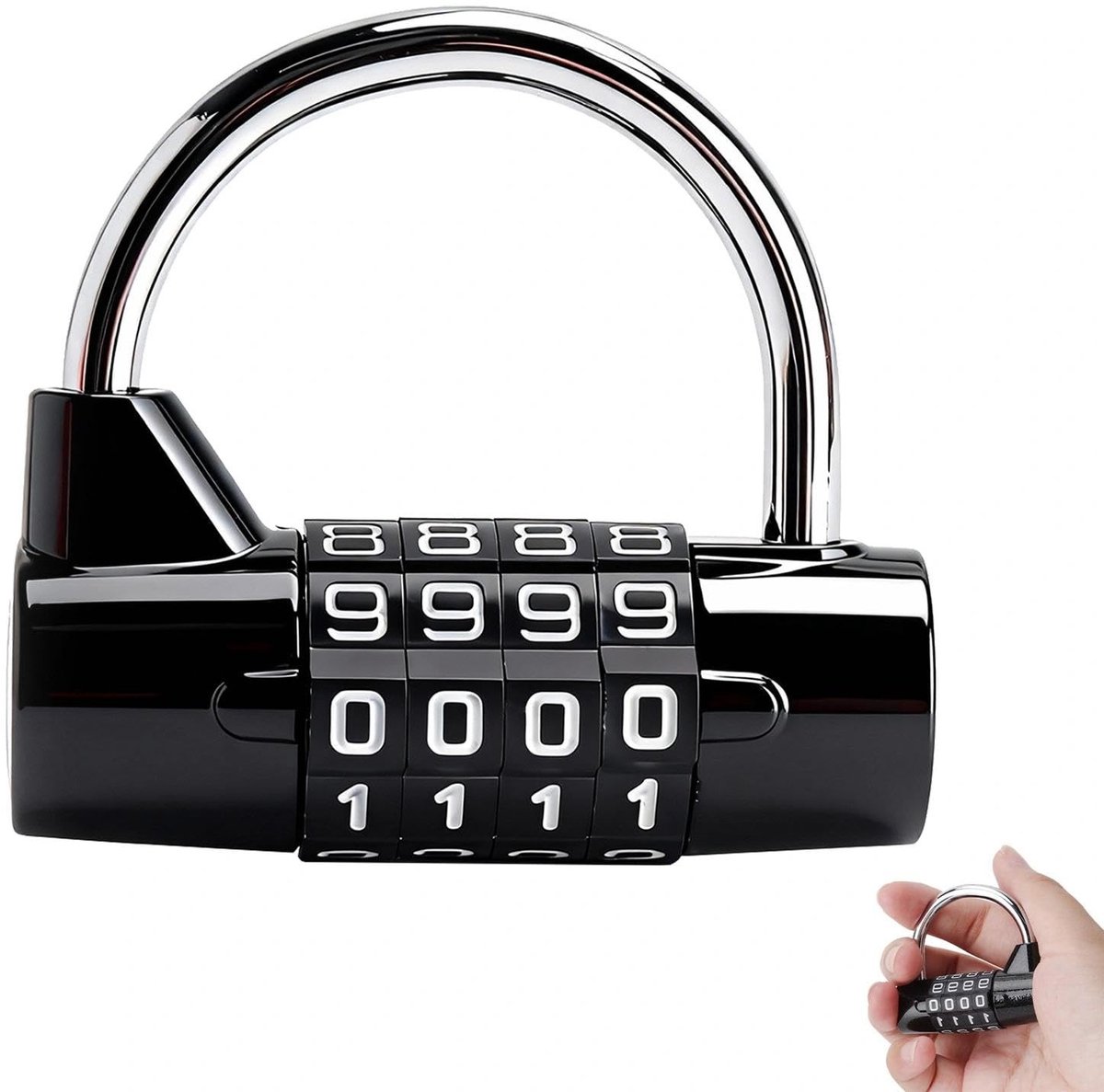 Dailygoods - Cijferslot, 4-cijferig Spindslot, Cijferslot, Hangslot met Cijfercode, Combinatie Reset-Functie voor School, Gym, Fiets, Koffer, Gereedschapskist, Hek, Kastje, Zwart