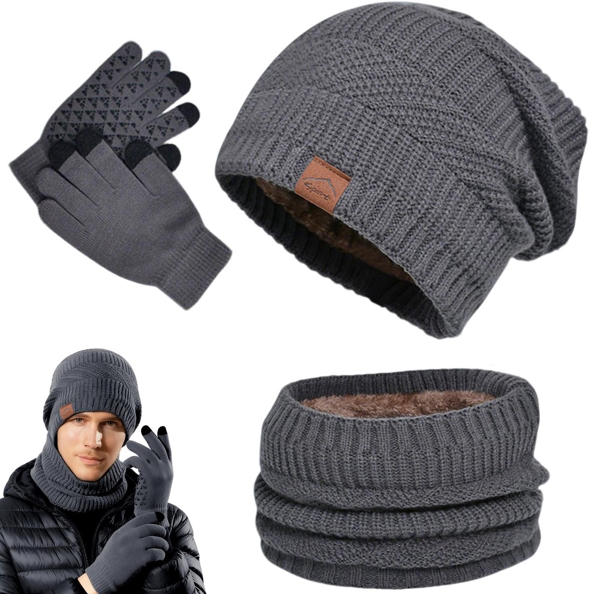 Dailygoods - Winterset: Warme Muts, Sjaal en Touchscreen Handschoenen voor Heren en Dames