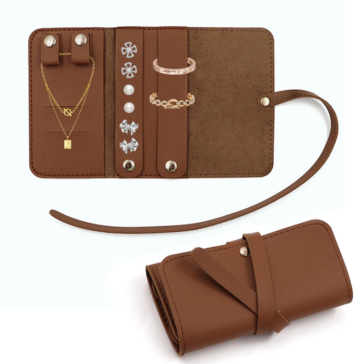Dailygoods- Reissieradenkistje met ritssluiting - Sieradenhouder voor op reis - Kunstleren etui - 6 lagen - Compact design - 12,5 x 12,5 x 3 cm