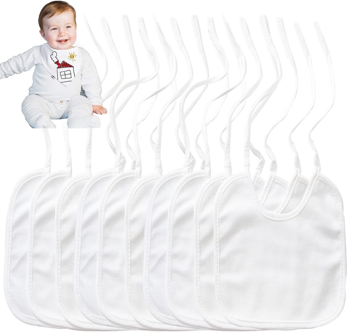 Dailygoods- Slabbetje Driehoekig - 10 Sets - Spuugdoek/Sabberslabbetje - Katoen - Verstelbare Riemen - 18 x 18 cm - Halsdoek