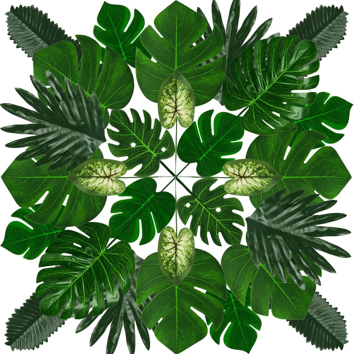 Dailygoods- Palmbladeren 48 Stuks - Kunstmatige Tropische Bladeren - Hawaiiaanse Feestdecoraties - Faux Monstera - Duurzaam en Lichtgewicht - Milieuvriendelijk