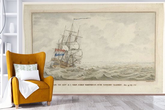 Papier peint vinyle - Le navire Woestduin se coince sur le Noorderrassen - Peinture de Cornelis de Jonker largeur 405 cm x hauteur 260 cm - Tirage photo sur papier peint (disponible en 7 tailles)