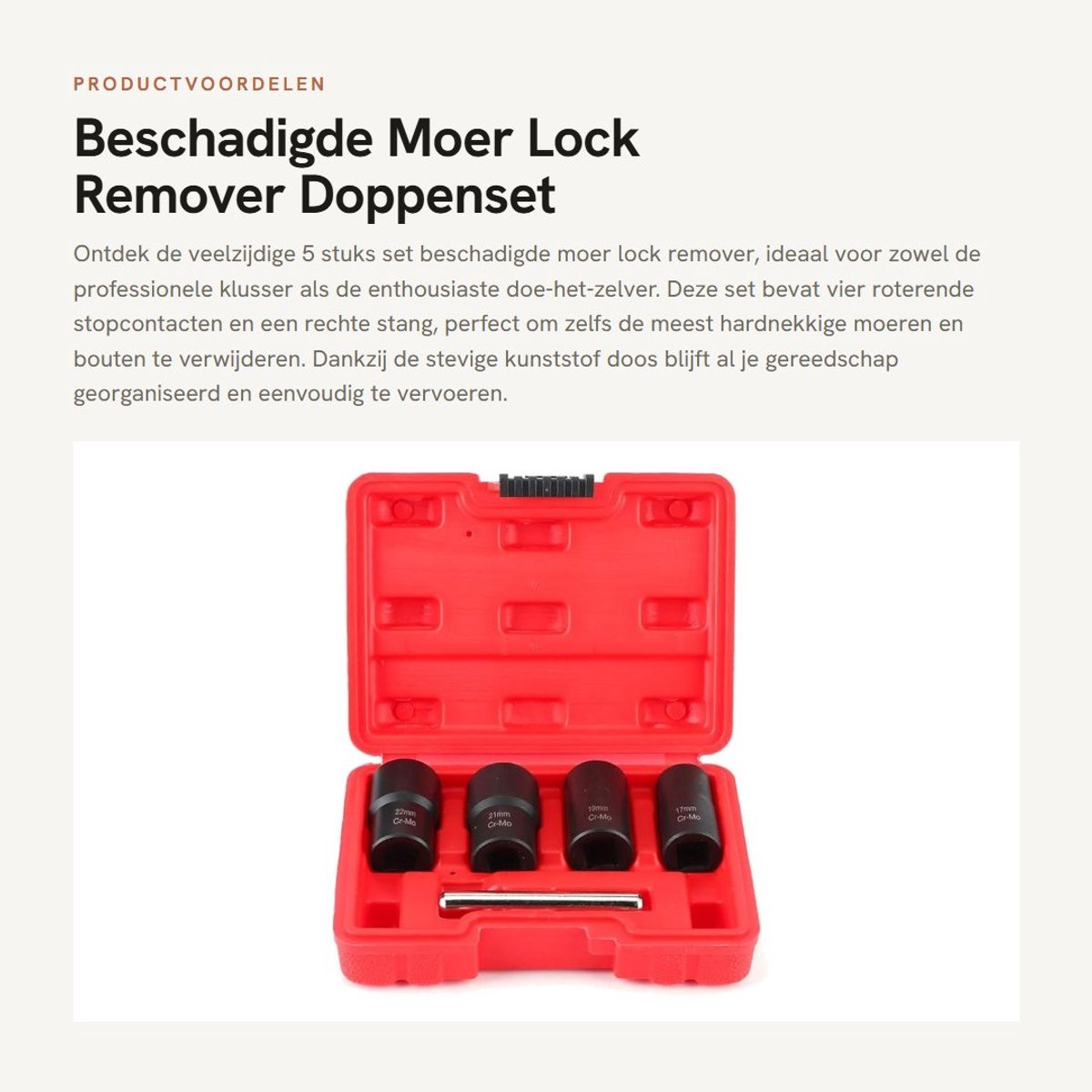Dailygoods- Moer Remover Set - 5 Stuks - Koolstofstaal - Roterende Stopcontacten - Kunststof Opbergdoos - Lange Levensduur - Notentrekker
