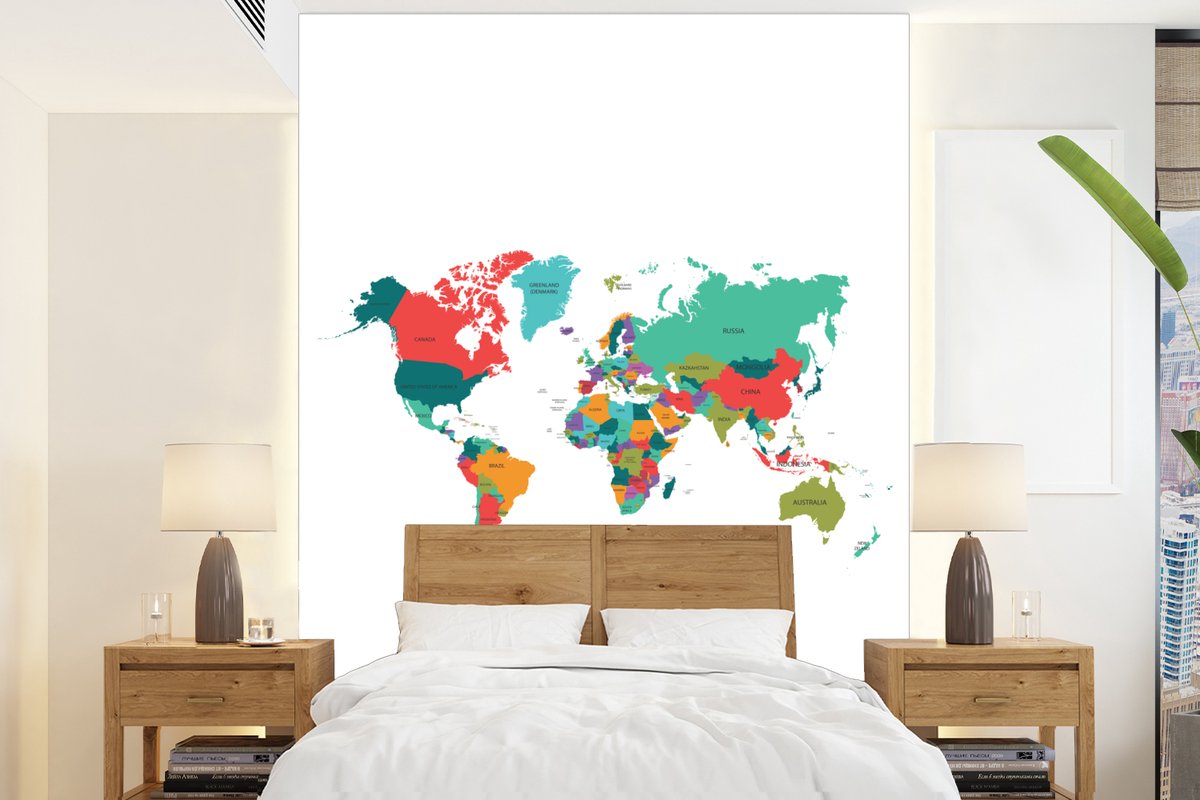 Behang - Fotobehang Wereldkaart - Kleurrijk - Simpel - Breedte 165 cm x hoogte 220 cm