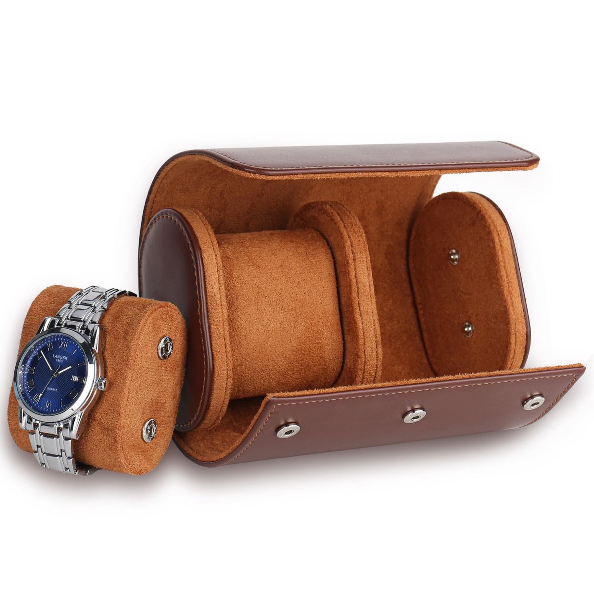 Dailygoods- Horlogeband Echt Leer - Horloge Opbergdoos - Uitneembare Horlogekussens - Bruin - Voor Dames/Heren - 2 Horloges - Horlogeopbergdoos