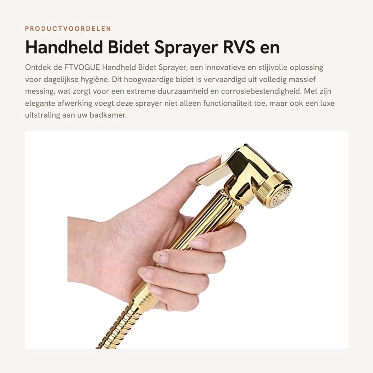 Dailygoods- Bidet Handdouche Ergonomisch - Bidet Sproeier - Wandbeugel - Koper - Antislip Handvat - Eenvoudig te Installeren - Toilet Douche