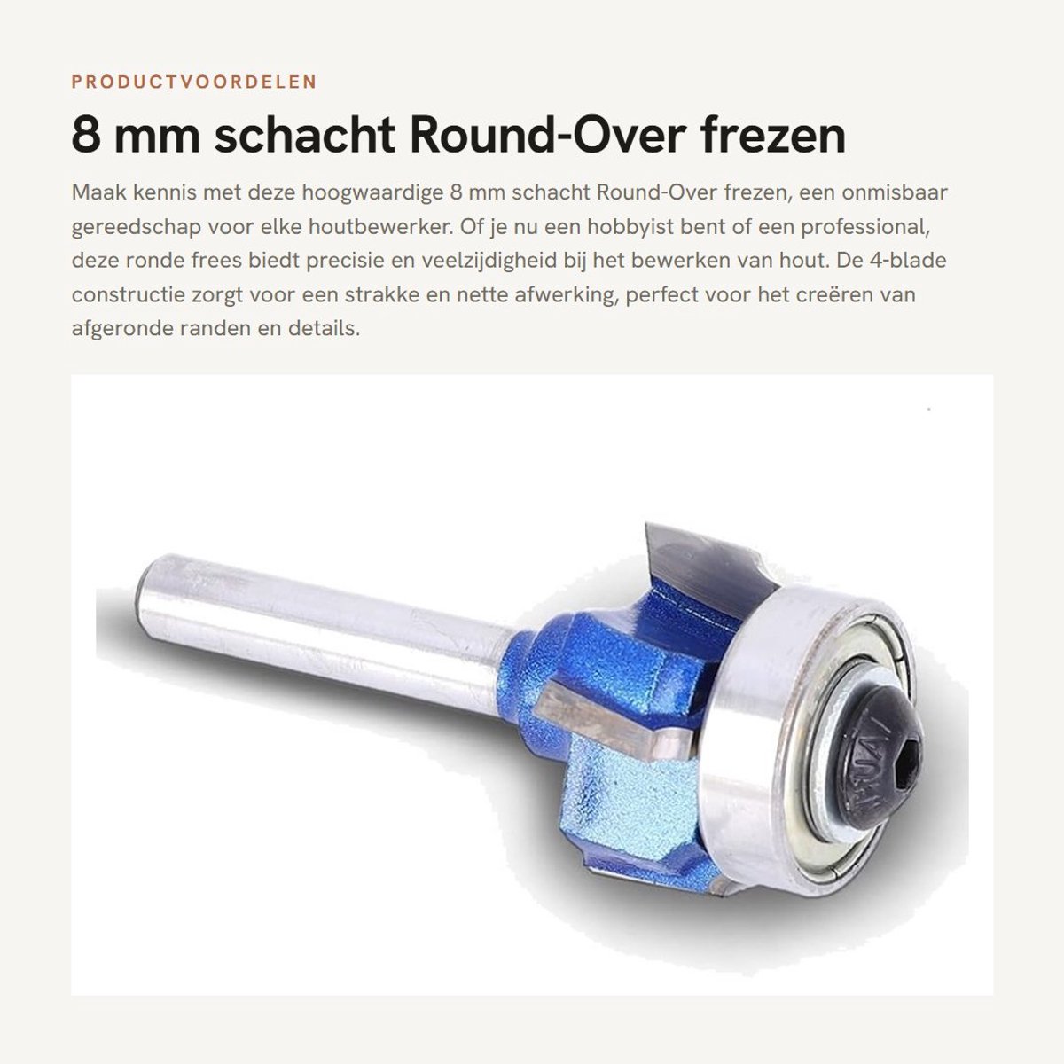Dailygoods- Ronde Frezen 8 mm - Hoekfrees - Beitel Cutter - Houtbewerking - Cemented Carbide - 4 Tanden - Ronde Frees