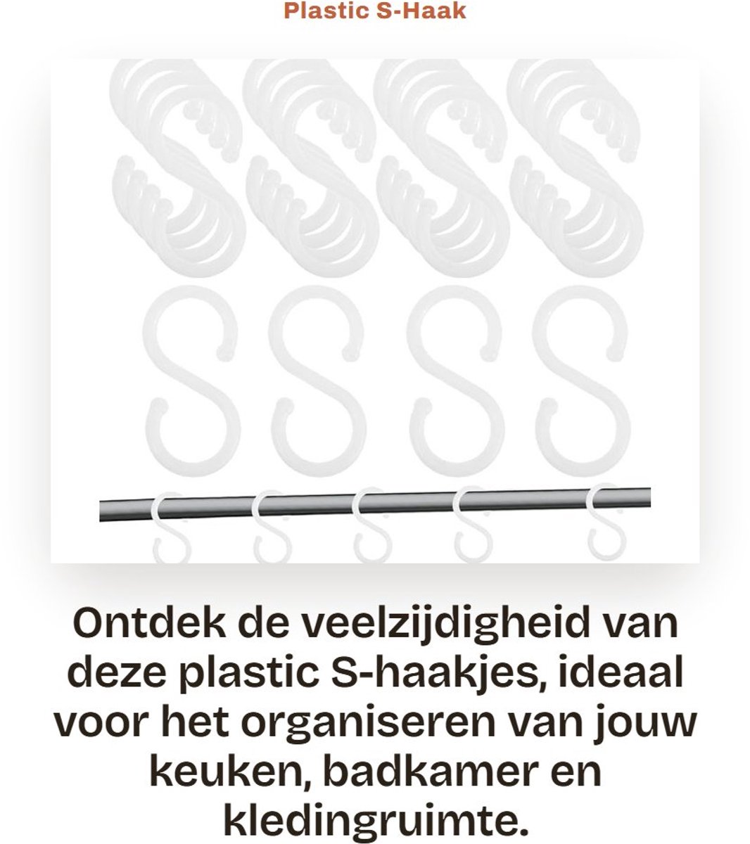 Dailygoods- Haak S-vormig - 100 Stuks - Duurzaam Plastic - Keuken/Badkamer - Organisatie - Ruimtebesparend - Opberghaak