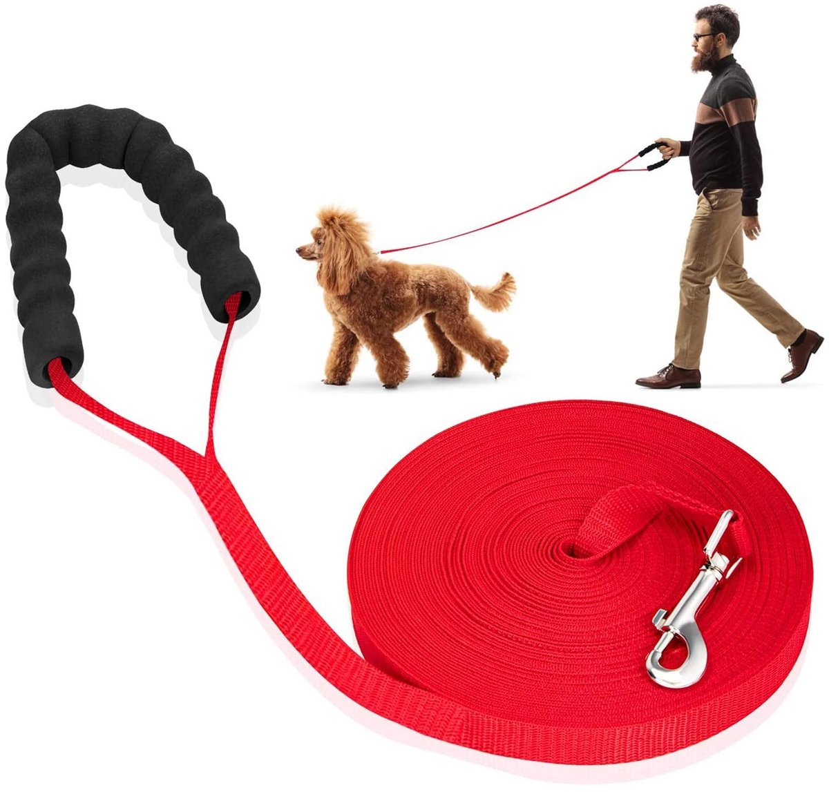 Dailygoods- Hondenlijn 30 meter - Trainingslijn Hond - Gewatteerd Handvat - Extra Lange Lijn - Terugroeptraining - Trackinglijn voor Honden