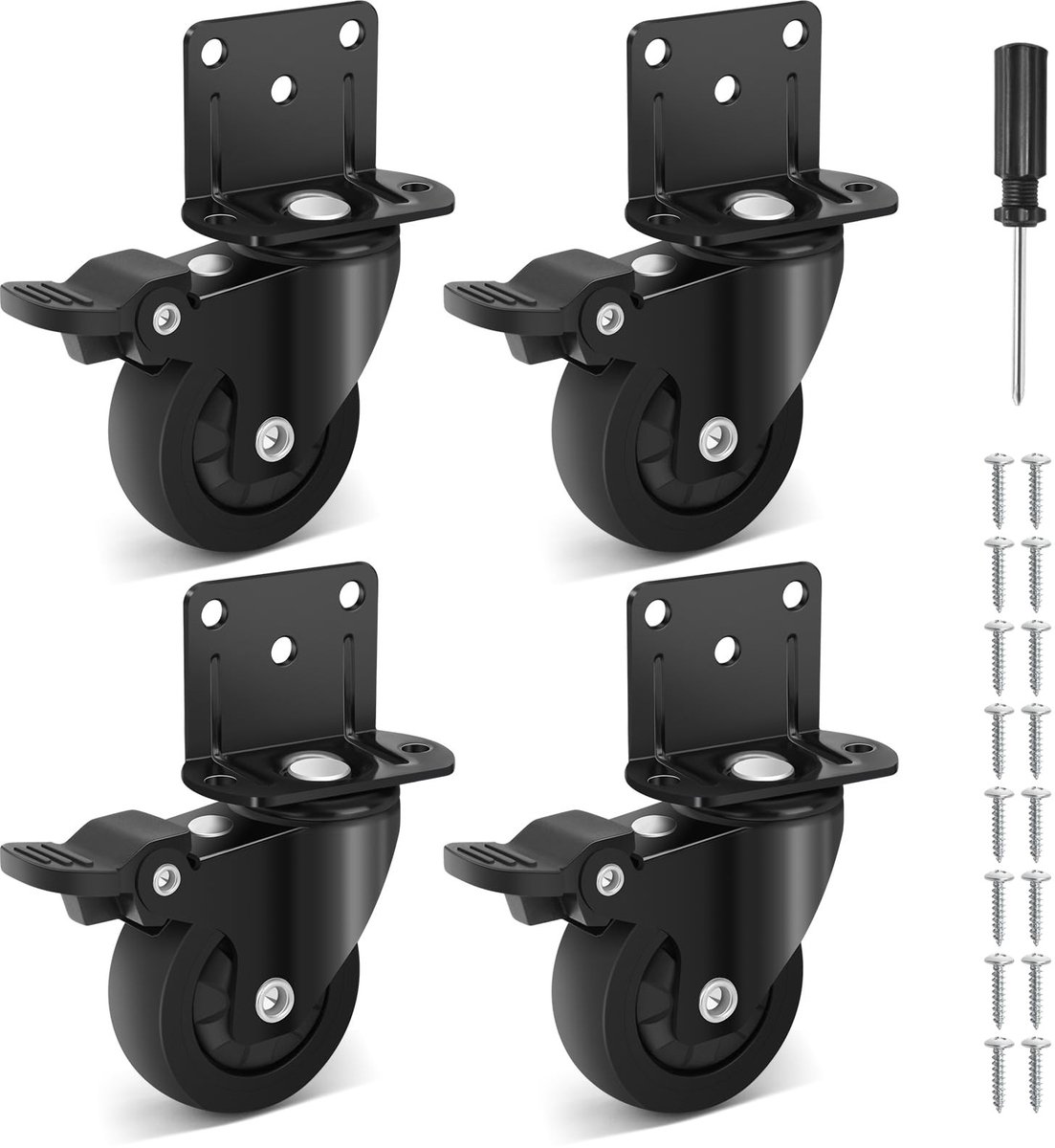 Dailygoods- Zwenkwielen 50 mm - Zwenkwielen met rem - Meubelwielen - Wielen voor zware meubels - Zwenkwielen set van 4 - Belastbaar tot 270 kg