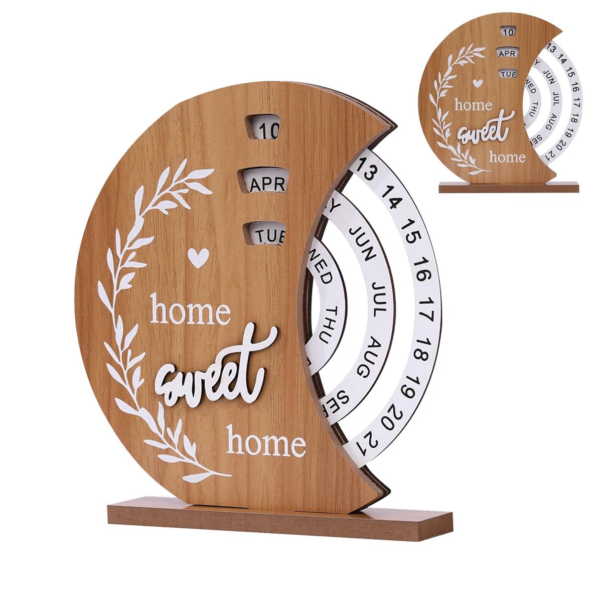 Dailygoods- Bureaukalender Houten - Eeuwigdurende Maan Kalender - Vintage Bureaukalender - Decoratie Thuiskantoor - Afmetingen 20 x 18 cm - Perfecte Geschenken