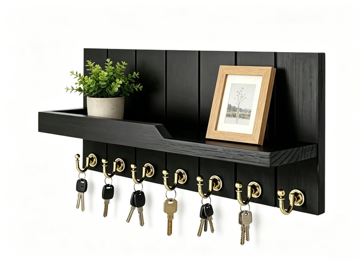 Dailygoods - Sleutelrek met Plank en 7 Haken - Modern Wandorganizer