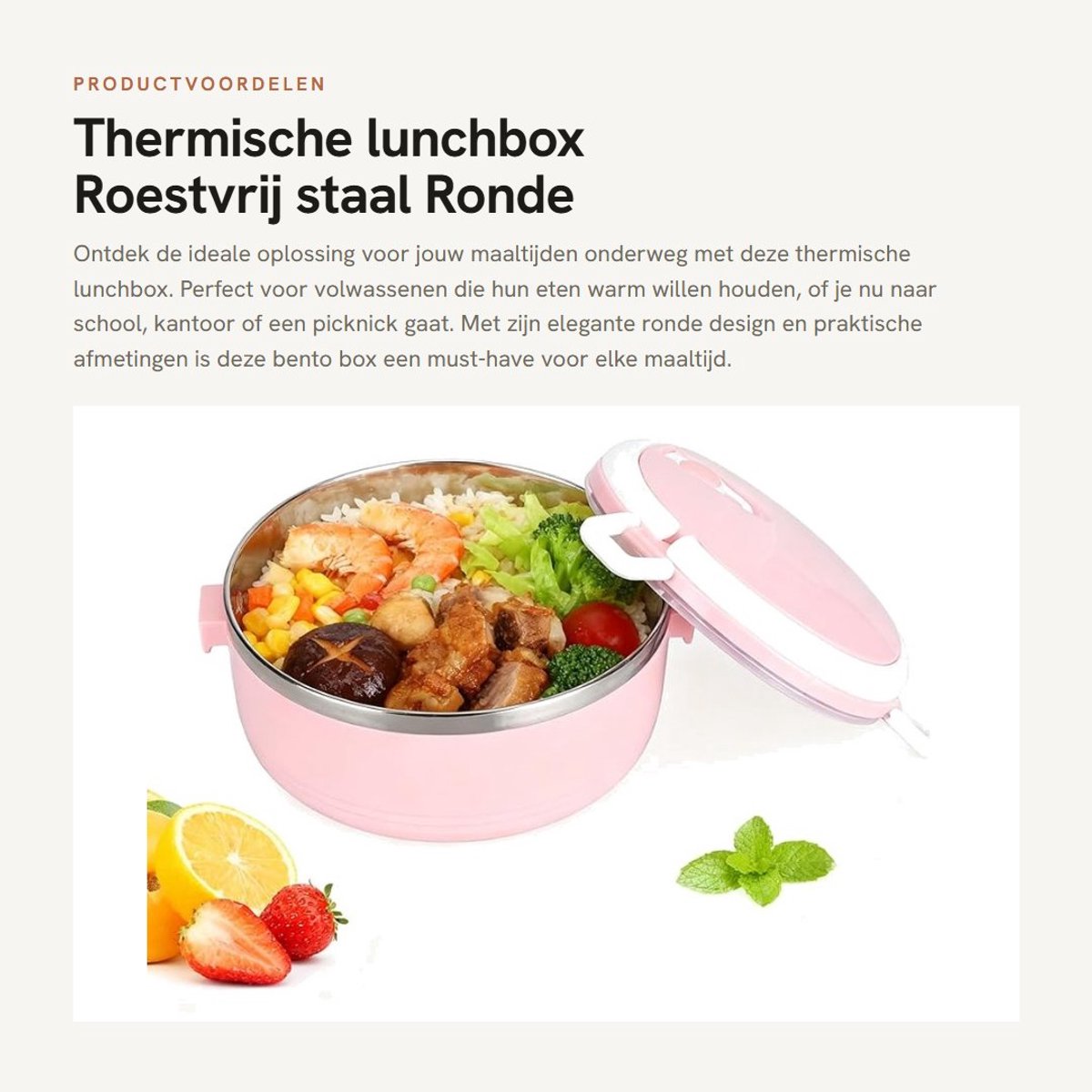 Dailygoods- Thermische Lunchbox - Ronde Thermo-lunchbox - Roestvrij Staal 304 - Stapelbaar - Voor Thuis/School/Kantoor - Warmtebehoud tot 1 uur
