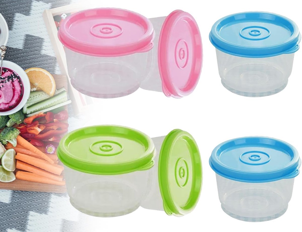 Dailygoods- Diepvriesdozen 6 Stuks - Mini Bewaardozen 160 ml - Plastic Container - Lichtgewicht - Duurzaam - Drie Kleuren - Voedselopbergdozen