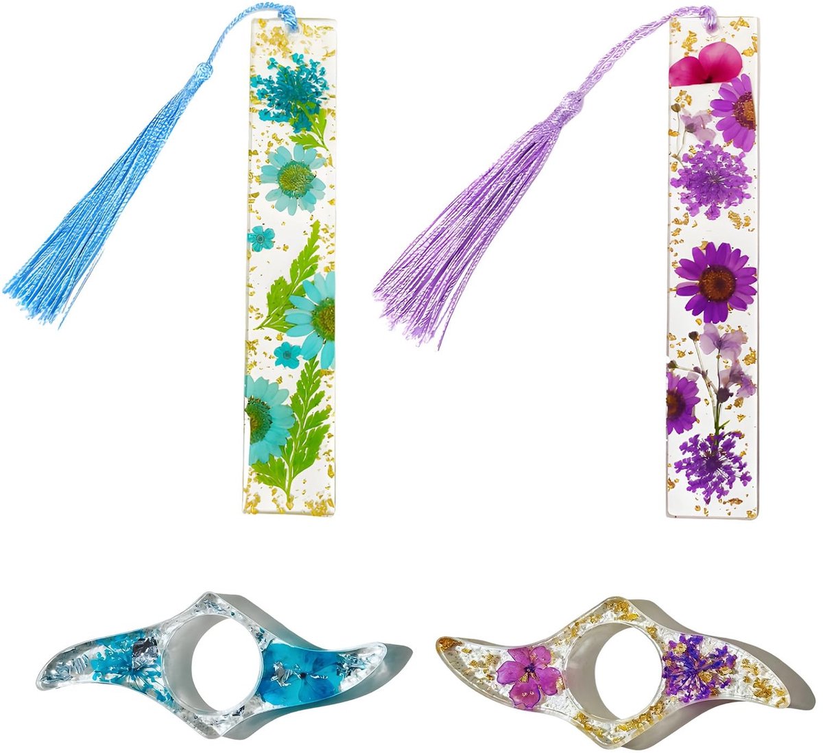 Dailygoods - 4 Stuks Gedroogde Bloemen Hars Boekenleggers - Voor Leesliefhebbers