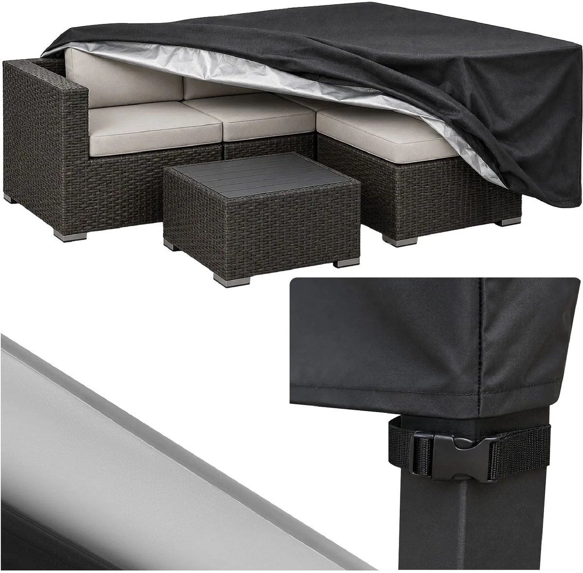 Gardlov Waterdichte beschermhoes voor tuinmeubelen 205 x 160 x 70 cm met UV-bescherming en gespen