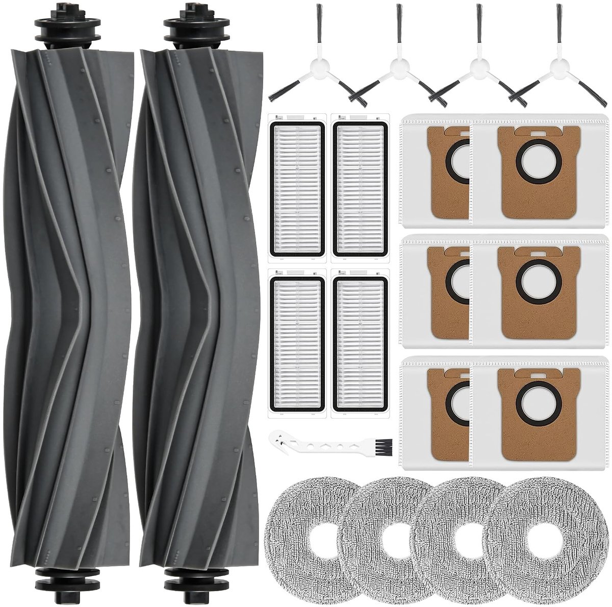 Dailygoods- Accessoires voor Dreame L20 Ultra - Vervangingsset - 2 Hoofdborstels - 6 Stofzakken - 4 Dweilmoppen - 4 HEPA-filters - 4 Zijborstels - 1 Reinigingsborstel - 1 Schroevendraaier - Stofzuigeronderdelen