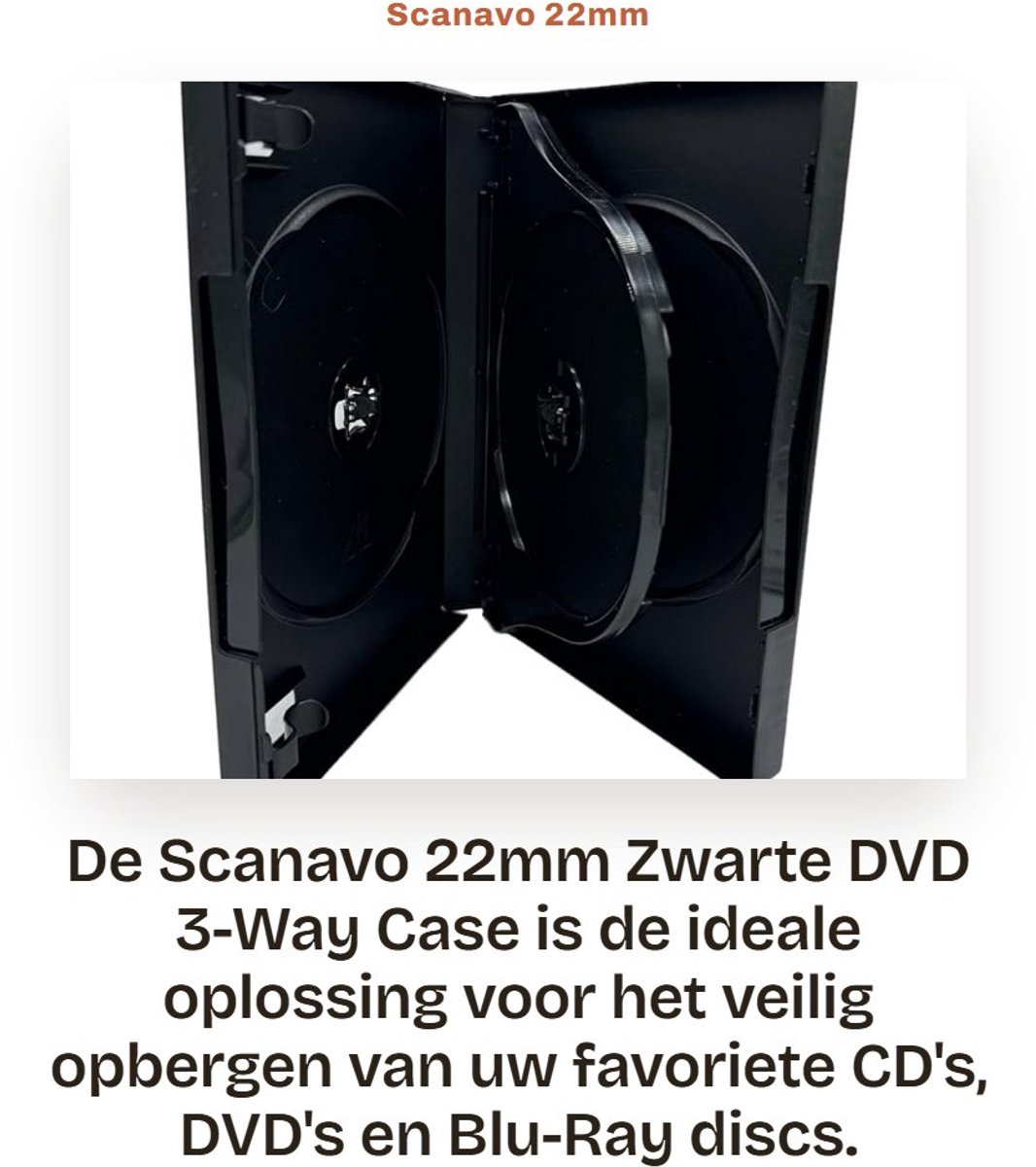 Dailygoods- DVD Case 22mm - 3-Way Beugel - Zwart - Voor 3 Schijven - Met Inlay Sleeve - Overlap Ontwerp - Multimedia Case