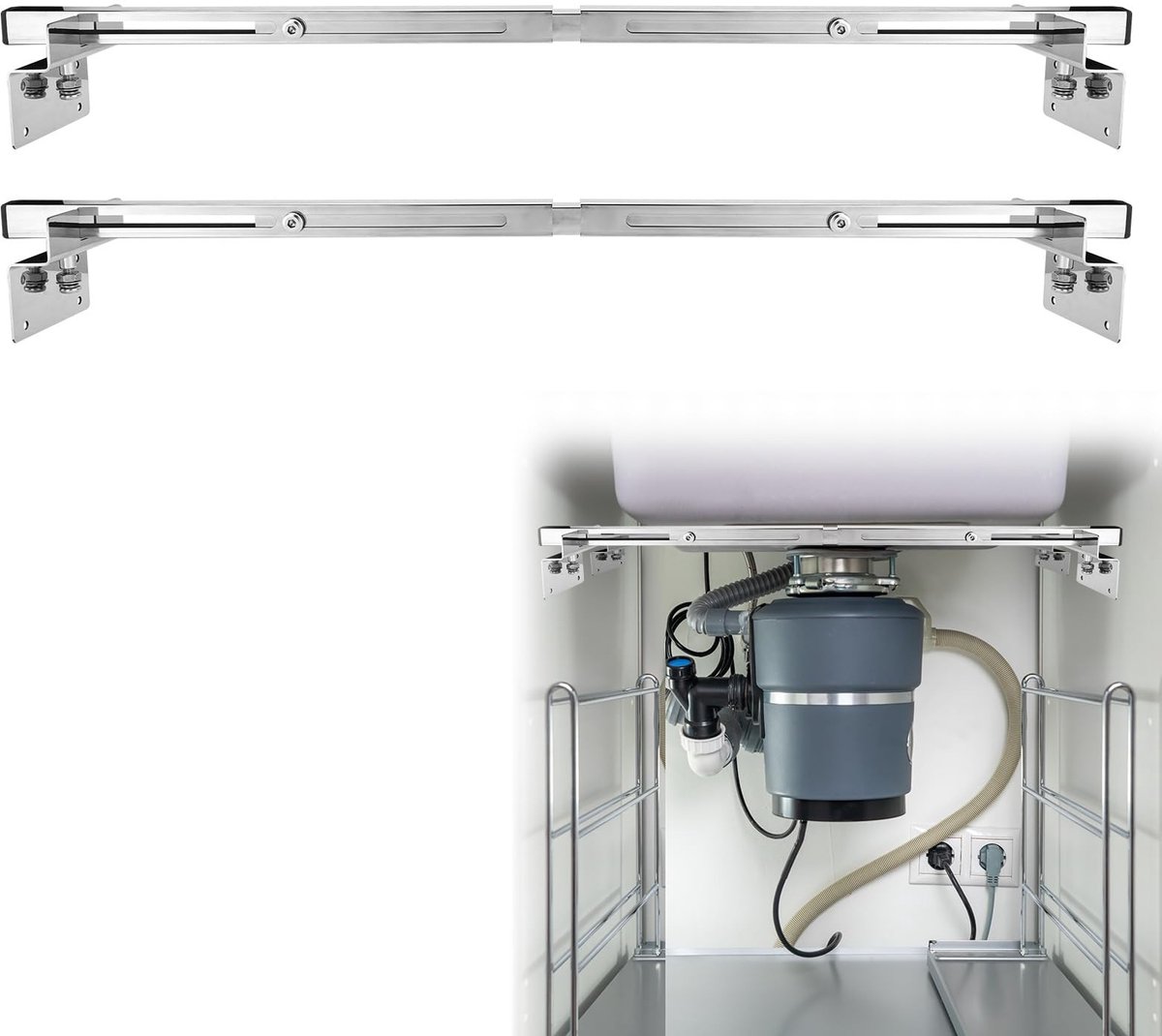 Dailygoods- Onderbouwgootsteensteun Verstelbaar 70-100cm - Roestvrij Staal - Keukengootsteen Beugels - Heavy Duty - Draagvermogen 150kg - Inclusief Installatieonderdelen - Gootsteenbeugels