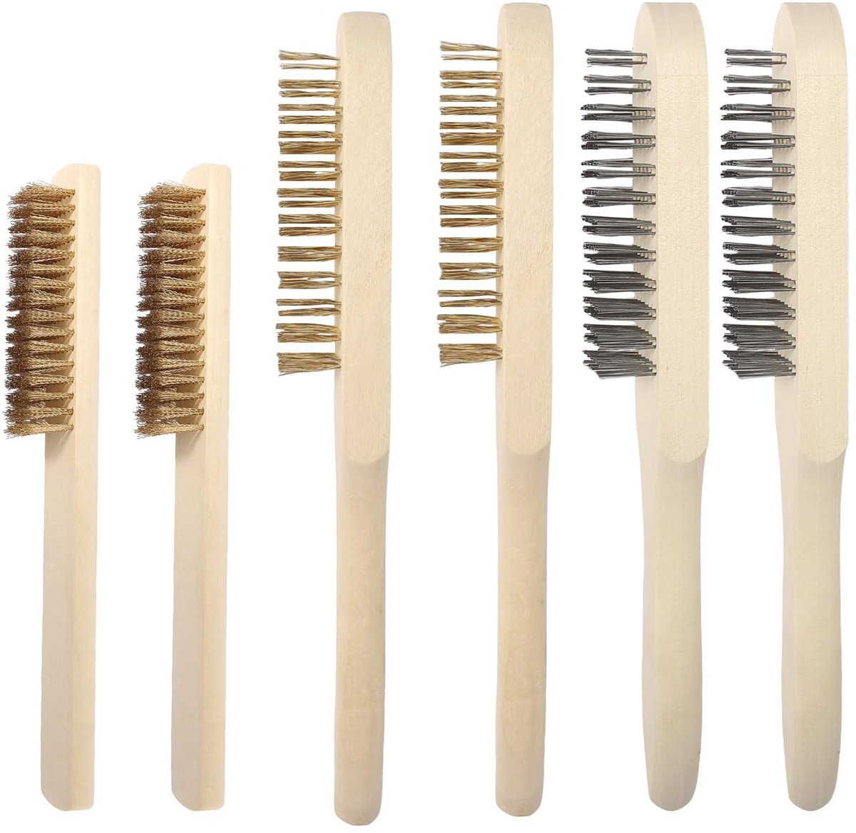 Dailygoods - Metalen Borstelset met Houten Handvat, 6 Stuks Draadborstels voor Diverse Toepassingen