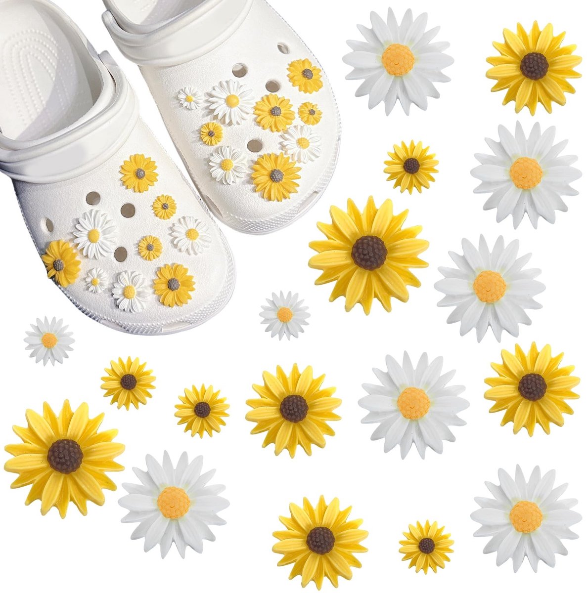 Dailygoods- Schoen Charms 18PCS - Bloem/Charm Accessoires - Clogs Decoratie - PVC - Wit/Geel - Perfect voor Vrouwen - Schoenbedels
