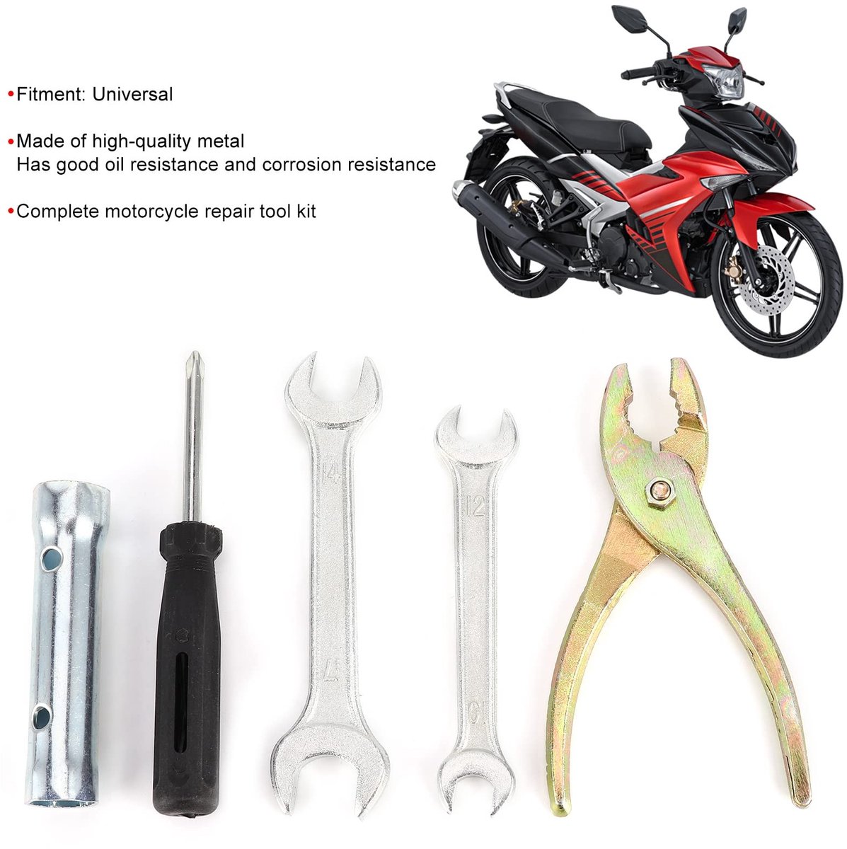 Dailygoods- Motorreparatiegereedschap Universele Set - Moersleutel/Tang - Schroevendraaier - Bougiedop - Hoogwaardig Metaal - Compleet Onderhoudsgereedschap - Motorreparatieset