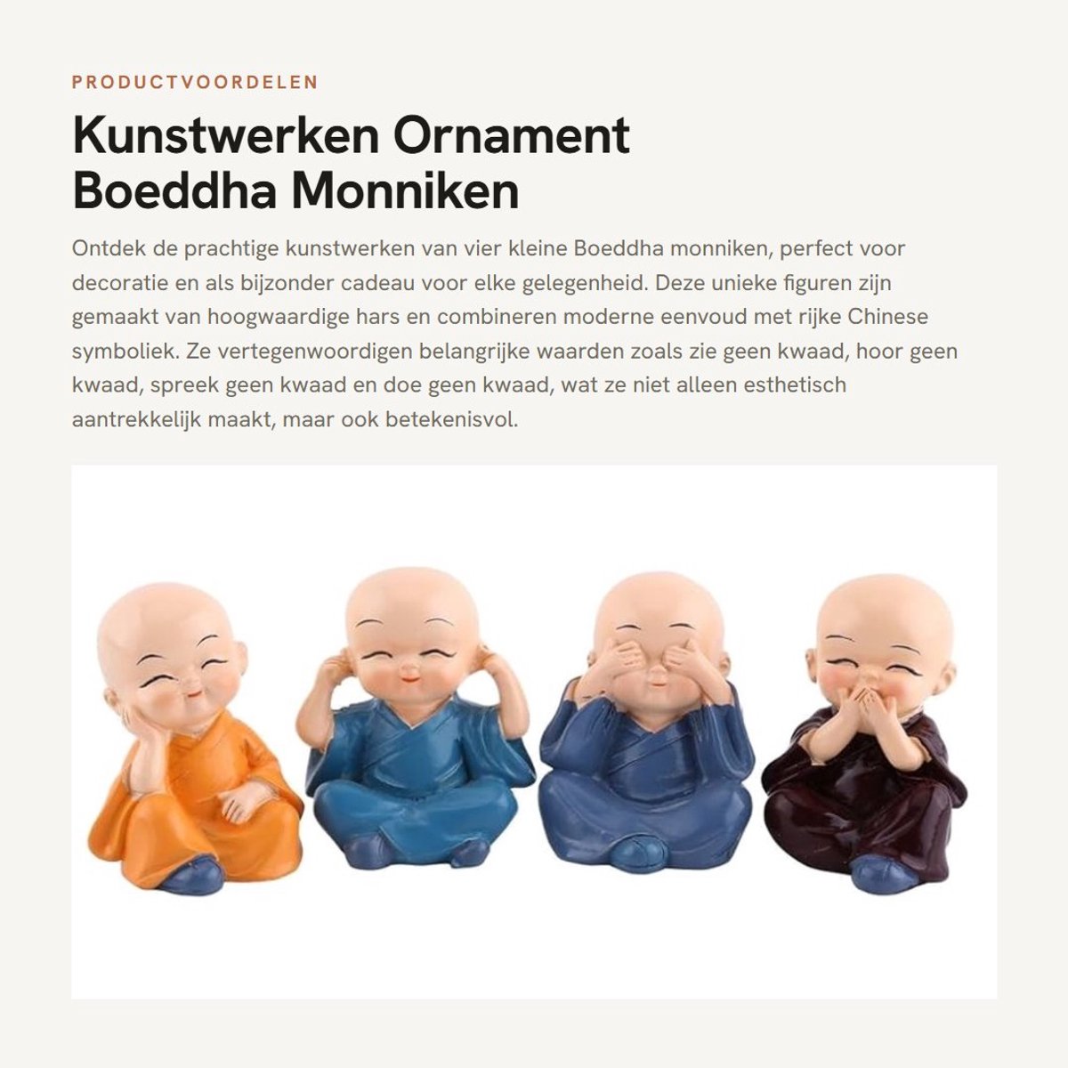 Dailygoods- Boeddha Beeld - Vier Monniken Figuren - Hars Decoratie - Beeldjes voor Binnen - Cadeau voor Vrienden - 5x4.2cm - Beeldje
