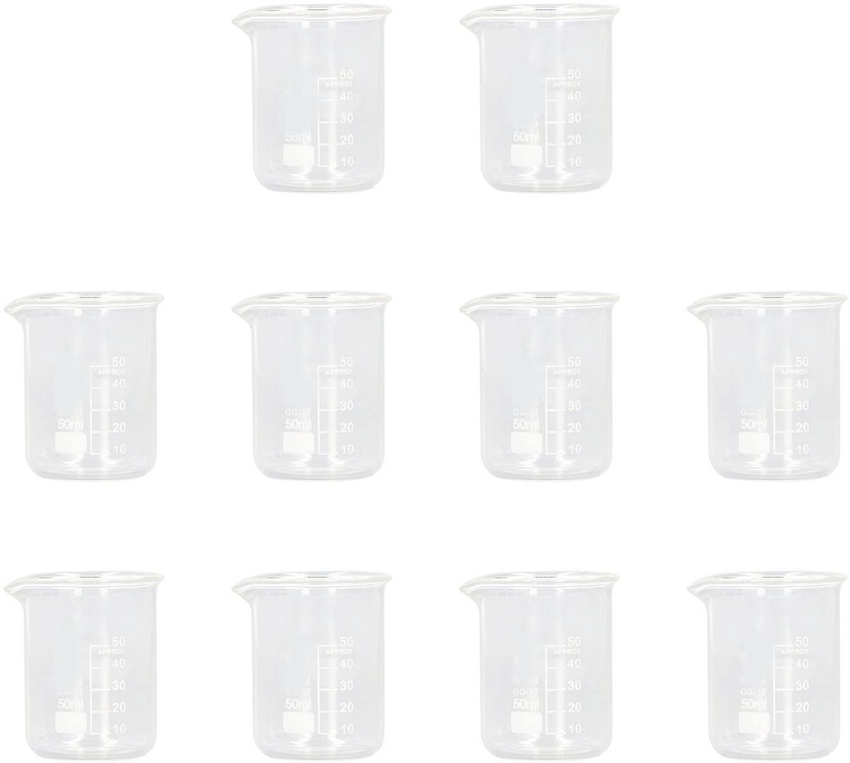 Dailygoods- Maatbeker 50 ml - Glazen Laboratoriumbeker - Set van 10 - Borosilicaatglas - Duidelijke Schaallijn - Ideaal voor Laboratoriumgebruik