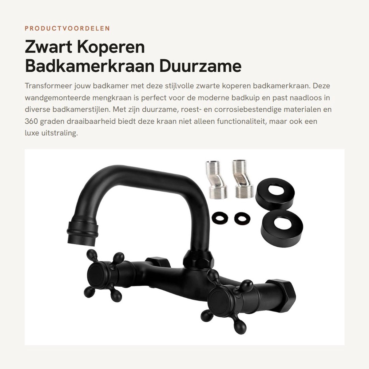 Dailygoods- Badkamerkraan Zwart - Duurzaam - Wandgemonteerd - Mengkraan - Dubbele Handgrepen - 360 Graden Draaibaar