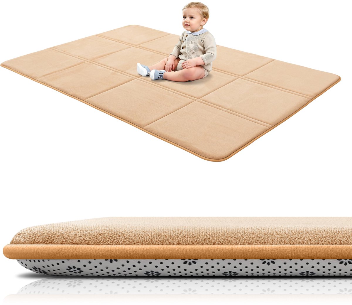 3 cm dikke opvouwbare kruipmat voor baby's, 120 x 180 cm speelmat met antislip onderkant, zachte vloermat van traagschuim voor baby's, kinderen en peuters, ideaal voor woonkamer en yoga, bruin
