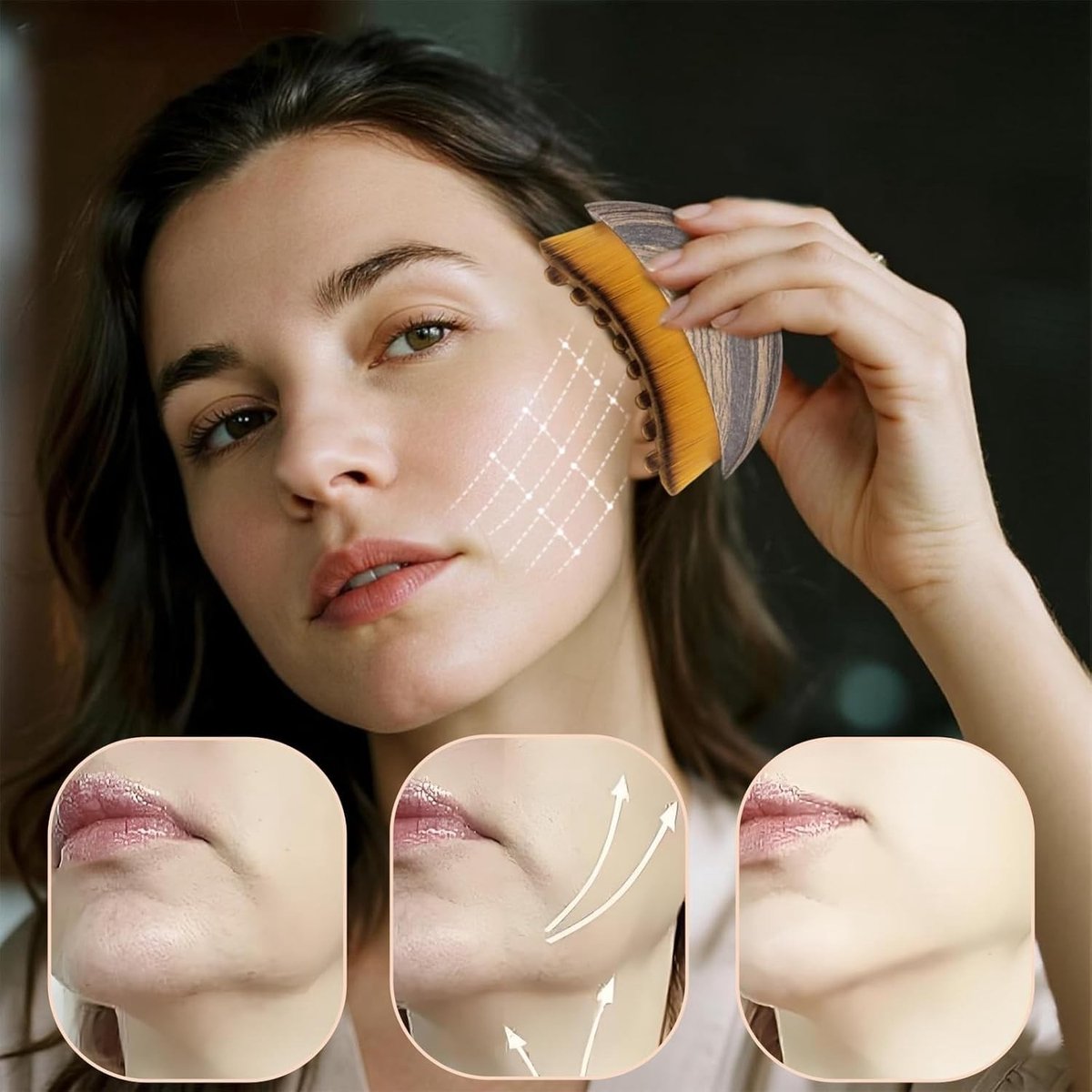 Gezichtsborstel voor lymfedrainage, contourborstel, massagetool en droge borstel voor dagelijks gebruik, ergonomisch ontwerp voor een perfecte pasvorm op de huid