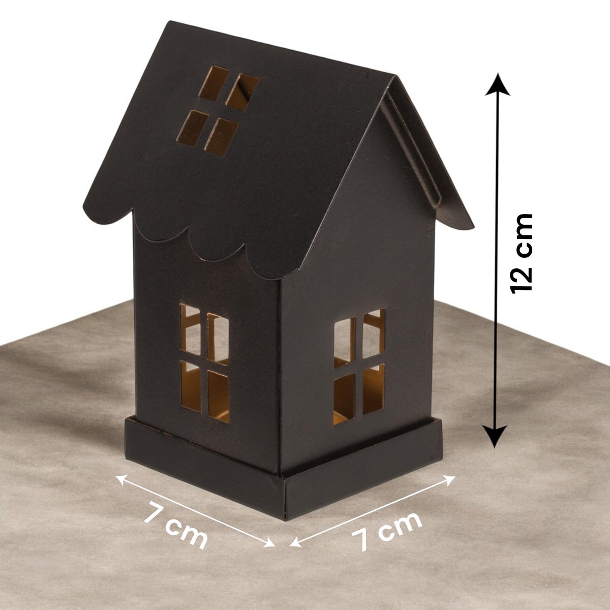 Metalen decoratieve huis zwart – stijlvolle windlichthuizen voor theelichtjes – moderne kaarsenhouder van metaal voor een gezellige sfeer (7 x 7 x 12 cm) — cadeau in Wonen & Interieur - foto 3