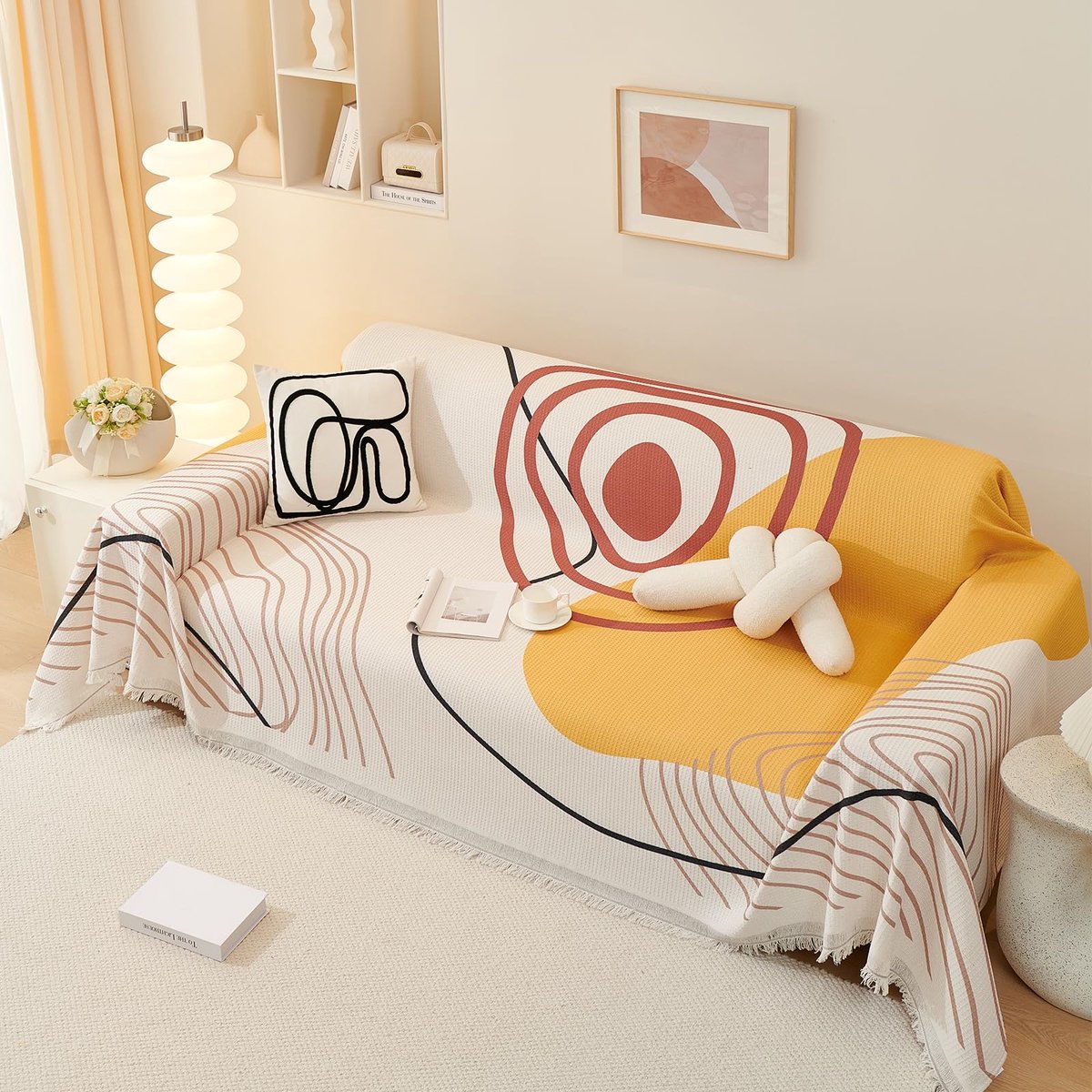 Plaids met kwastjes voor 2-, 3-, 4-zits, Boheemse banksprei, deken voor bank, fauteuil en bed, 180 x 150 cm - zonsopgang