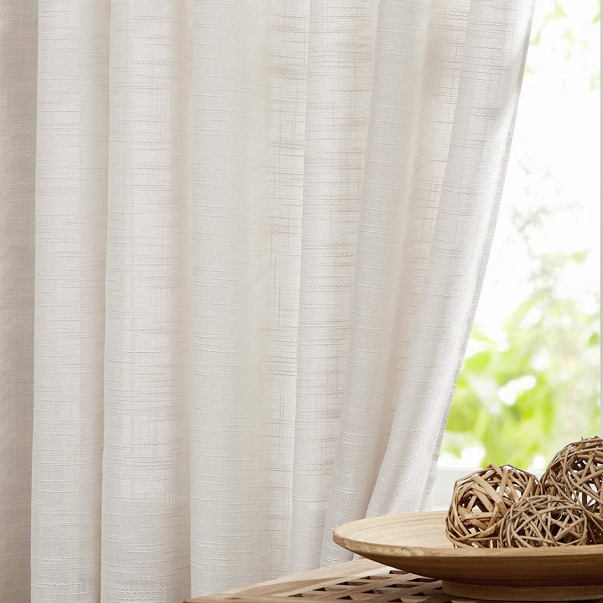 Linnen semi-pure natuurlijke gordijnen voor slaapkamer woonkamer, beige gordijnpanelen 160 cm lengte doorschijnend linnen getextureerde raamgordijnen boerderij licht filtering 2 panelen