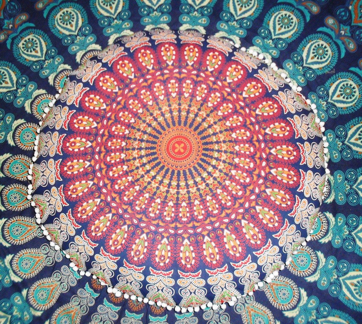 Vloerkussen, Indiase poef, Boho Ottoman, Pom Pom Outdoor Kussenhoes, Boho Kussen Shams, Huisdier BeddingDecoratieve Gooi Kussenslopen 81,3 cm (zonder Vuller Insert)