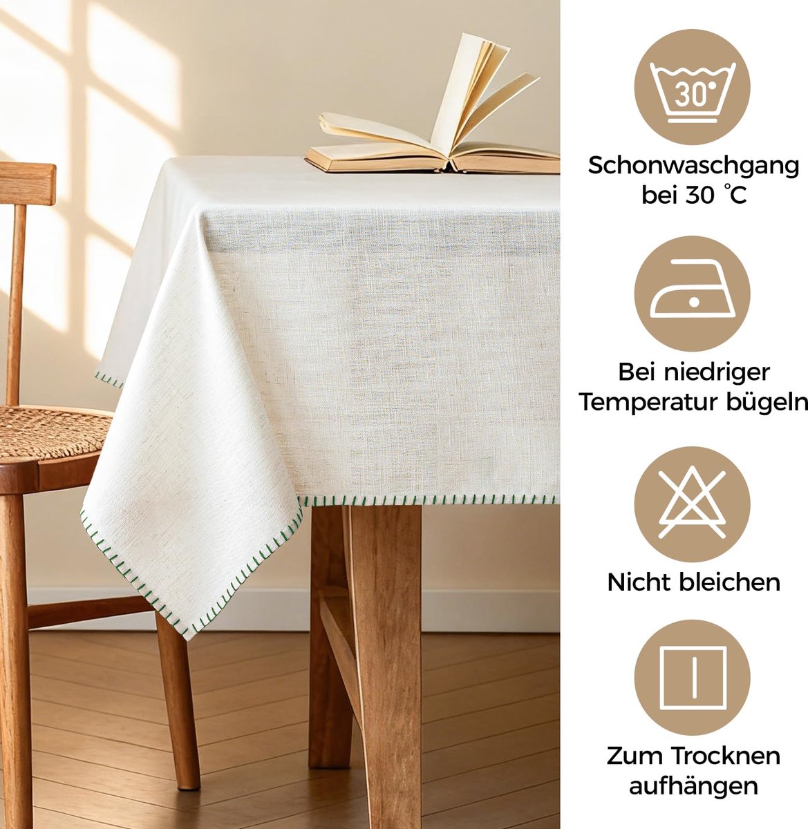 tafelkleed met linnenlook 130 x 220 cm Donkergroen linnen tafelkleed Wasbaar Waterafstotend met lotuseffect tafelkleed voor tuin, balkon, eetkamer en woonkamer Stijlvol en elegant
