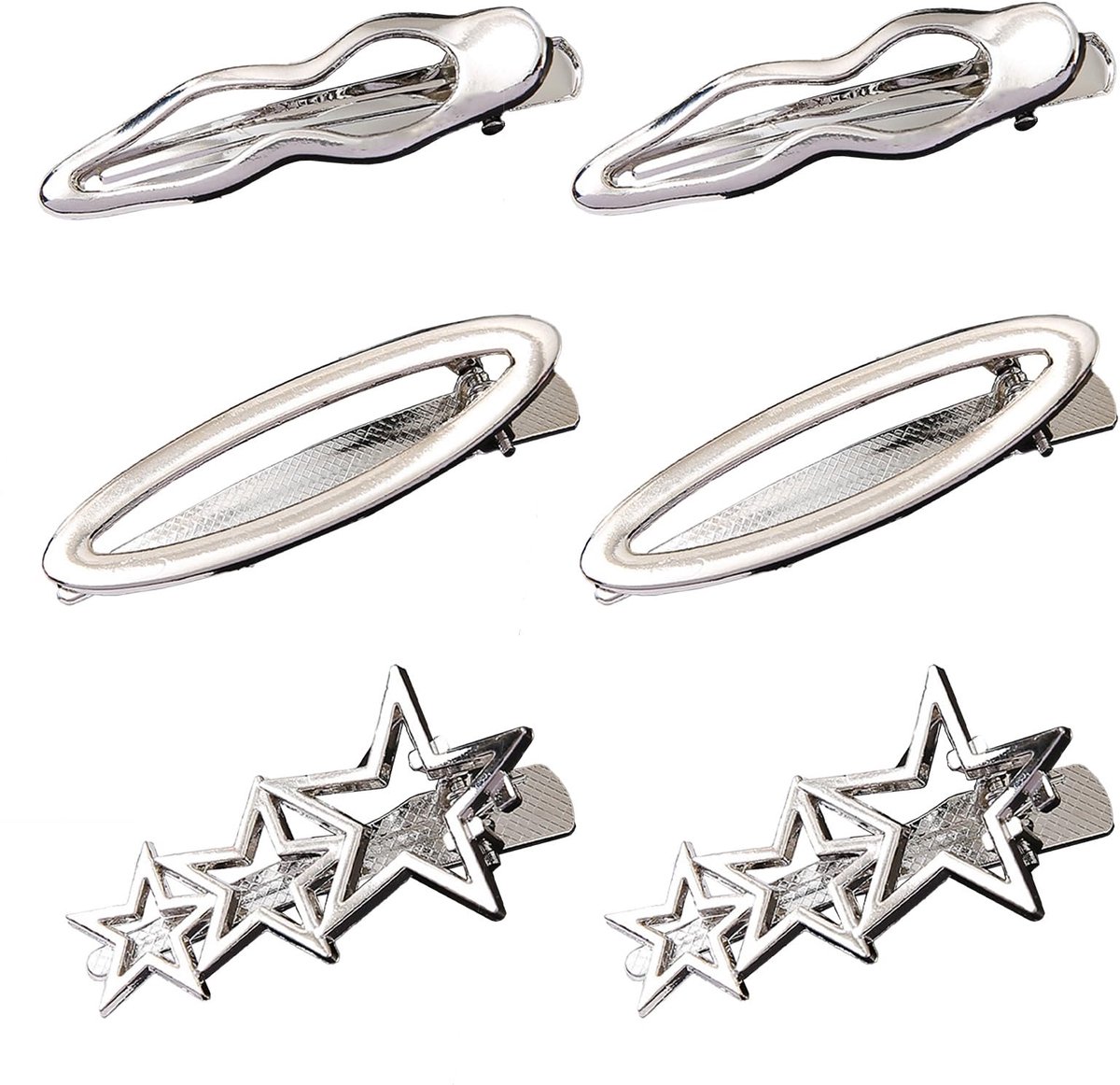 Haarspelden, 6 stuks, zilver, verschillende zilveren metalen haarspelden, voor dames, geschikt voor dagelijks dragen, feestjurk, verkleedpartij, beveiligt het haar