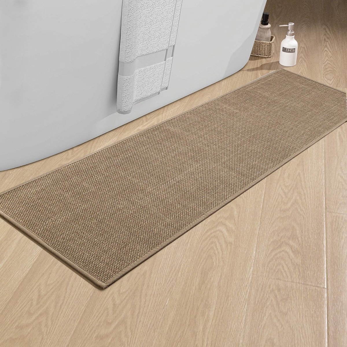Badmat 43 x 150 cm antislip badematte met rubberen achterkant wasbare badmat badtapijt badkamer douchemat bruin