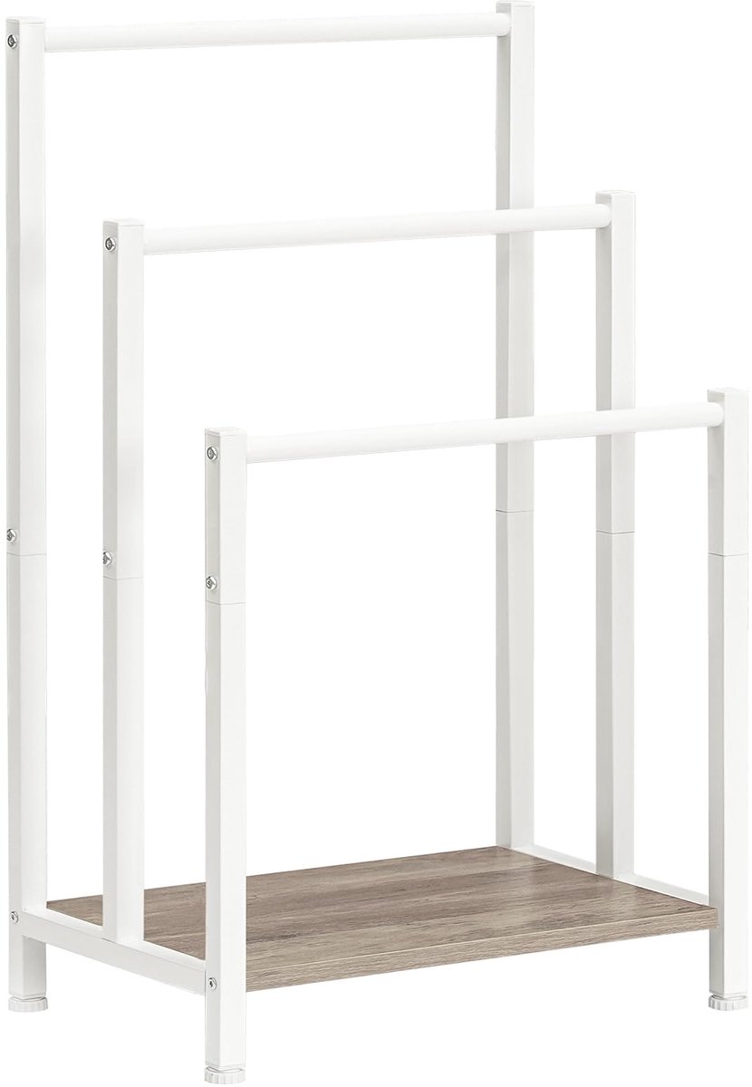 Handdoekrek, 3-laags Dekenrek, Dekenhouder voor Badkamer, 43 cm L x 28 cm B x 81 cm H, Industriële Metalen Droog- en Displayrek met Plank, Wit en Grijs WG03LB01