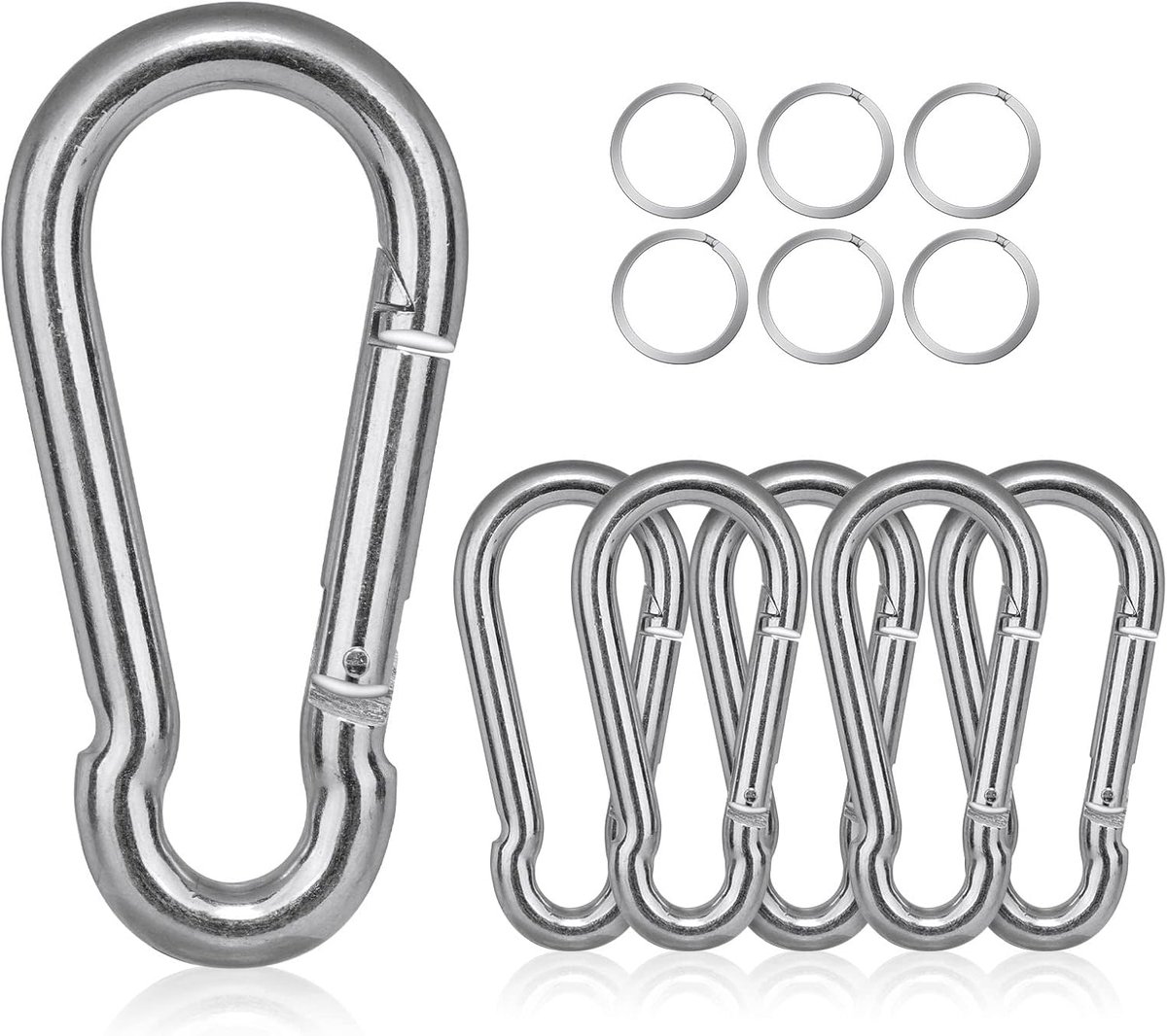 flintronic Karabijnhaak Clip Heavy Duty, 304 roestvrijstalen veerhaken karabijnhaak, vergrendelbare karabijnhaken voor hangmat, schommel, set, outdoor, reizen, kamperen, vissen, wandelen